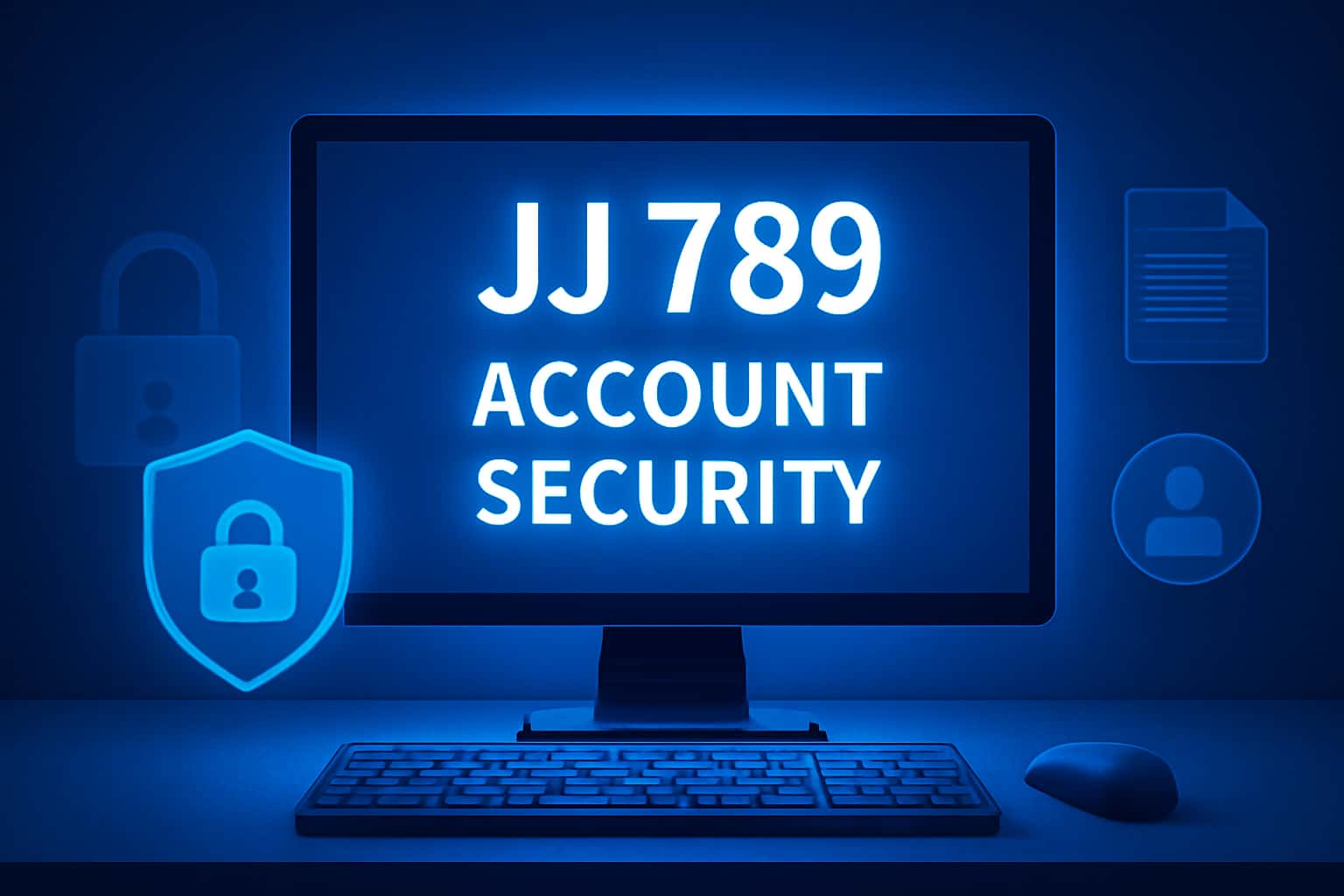 An informational graphic about JJ 789 Account Security featuring blue accents.
