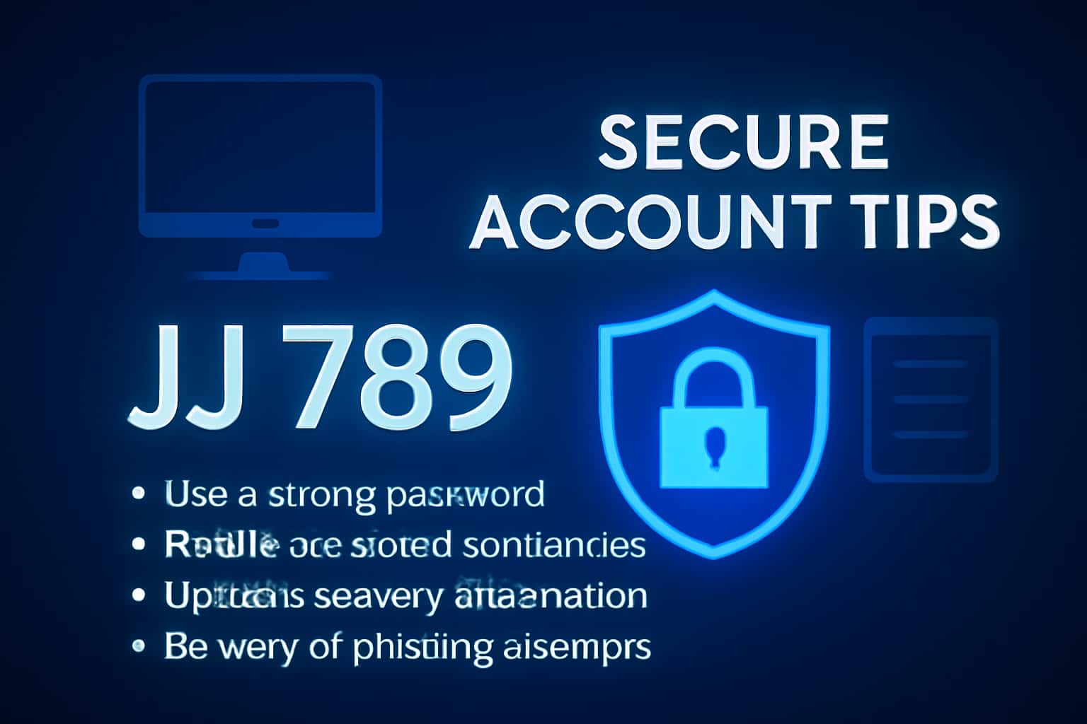 Informational scene on Secure JJ 789 Account Tips with prominent text.