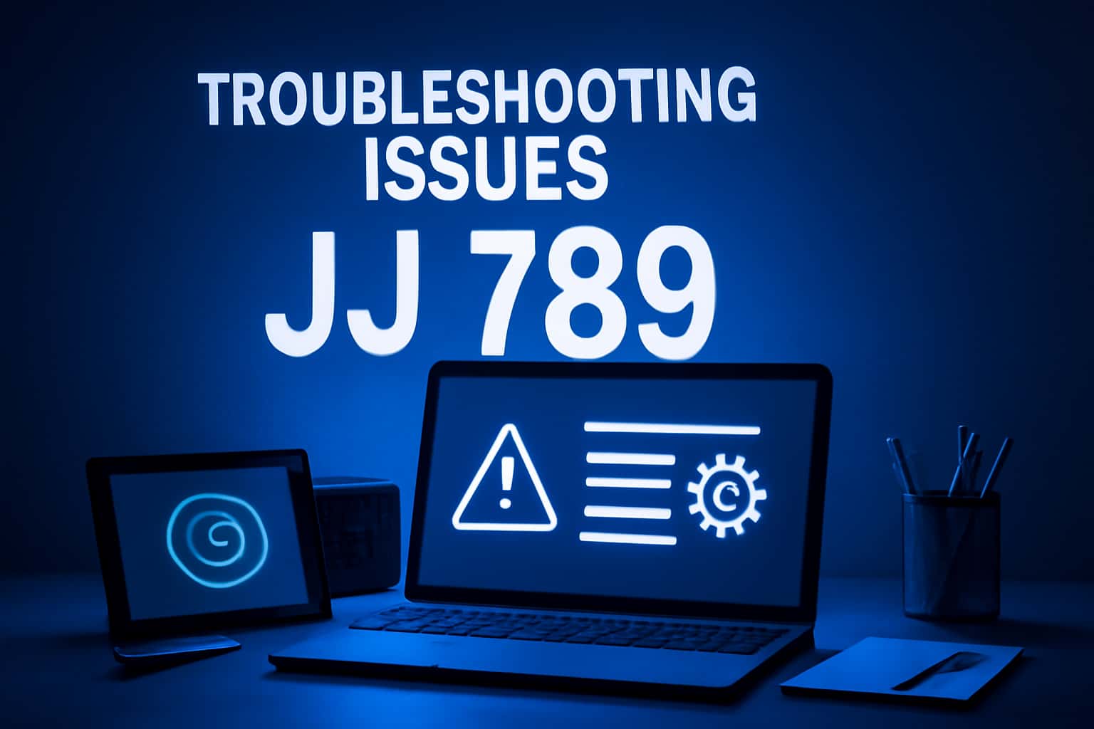 An informative scene depicting troubleshooting processes for JJ 789 issues.